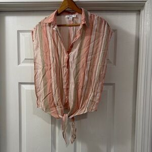 Striped Button Down Shirt with Tie-Front